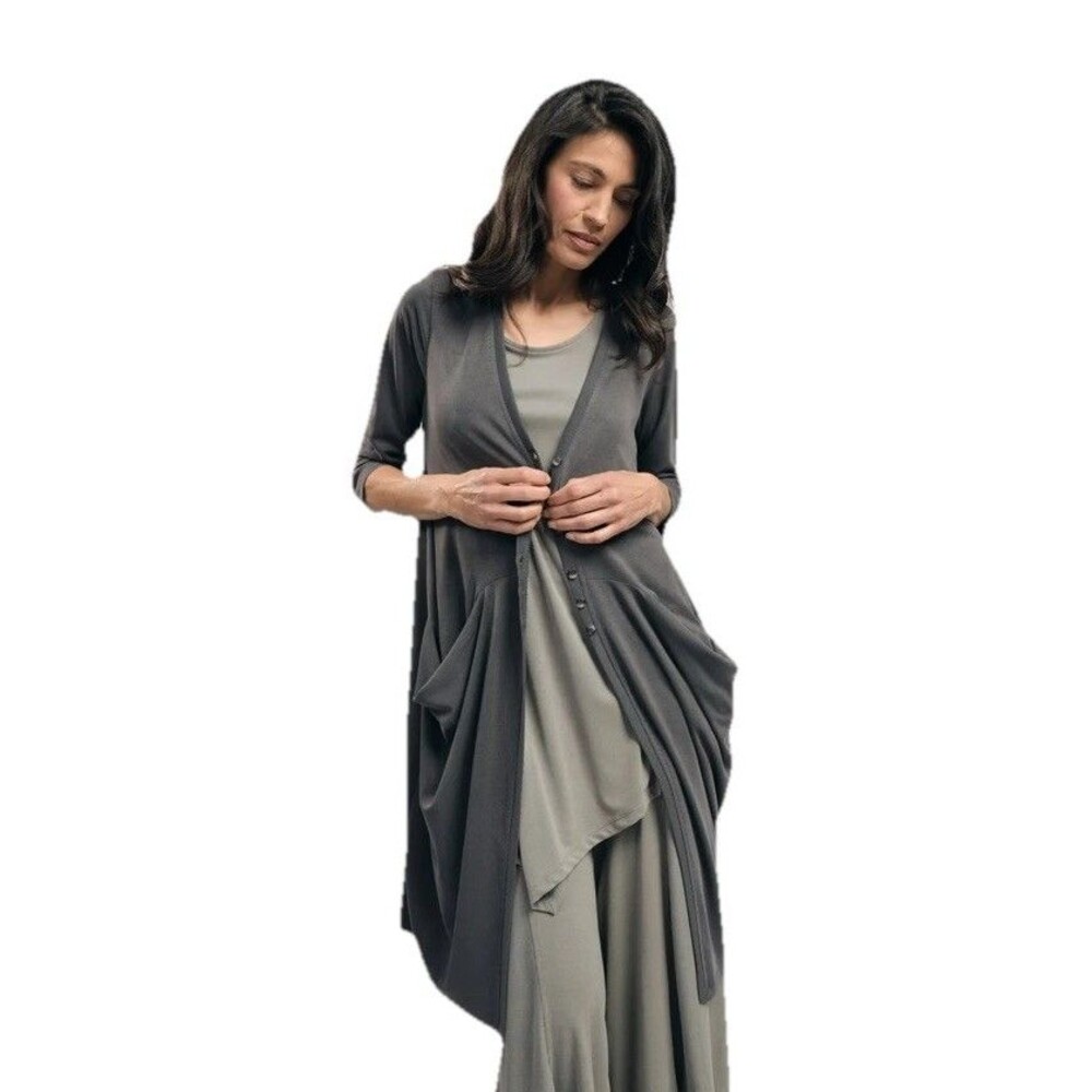 Alembika Essential Draped Grey Cocoon Cardigan Jacket Size US 4-6 Pockets NWT